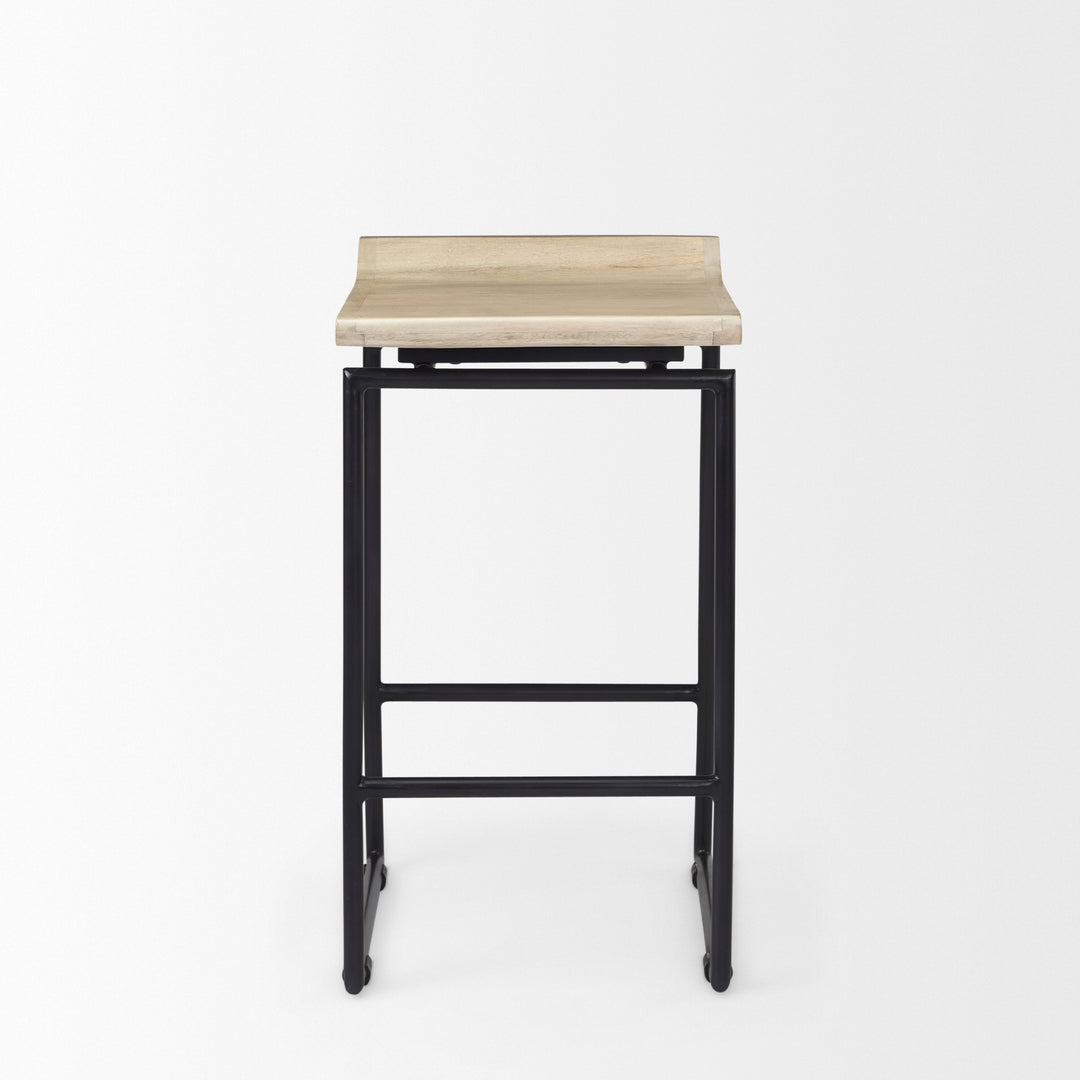 Givens 25.8"H Seat Height Natural Wood W/Black Metal Counter Stool Dining Room Mercana