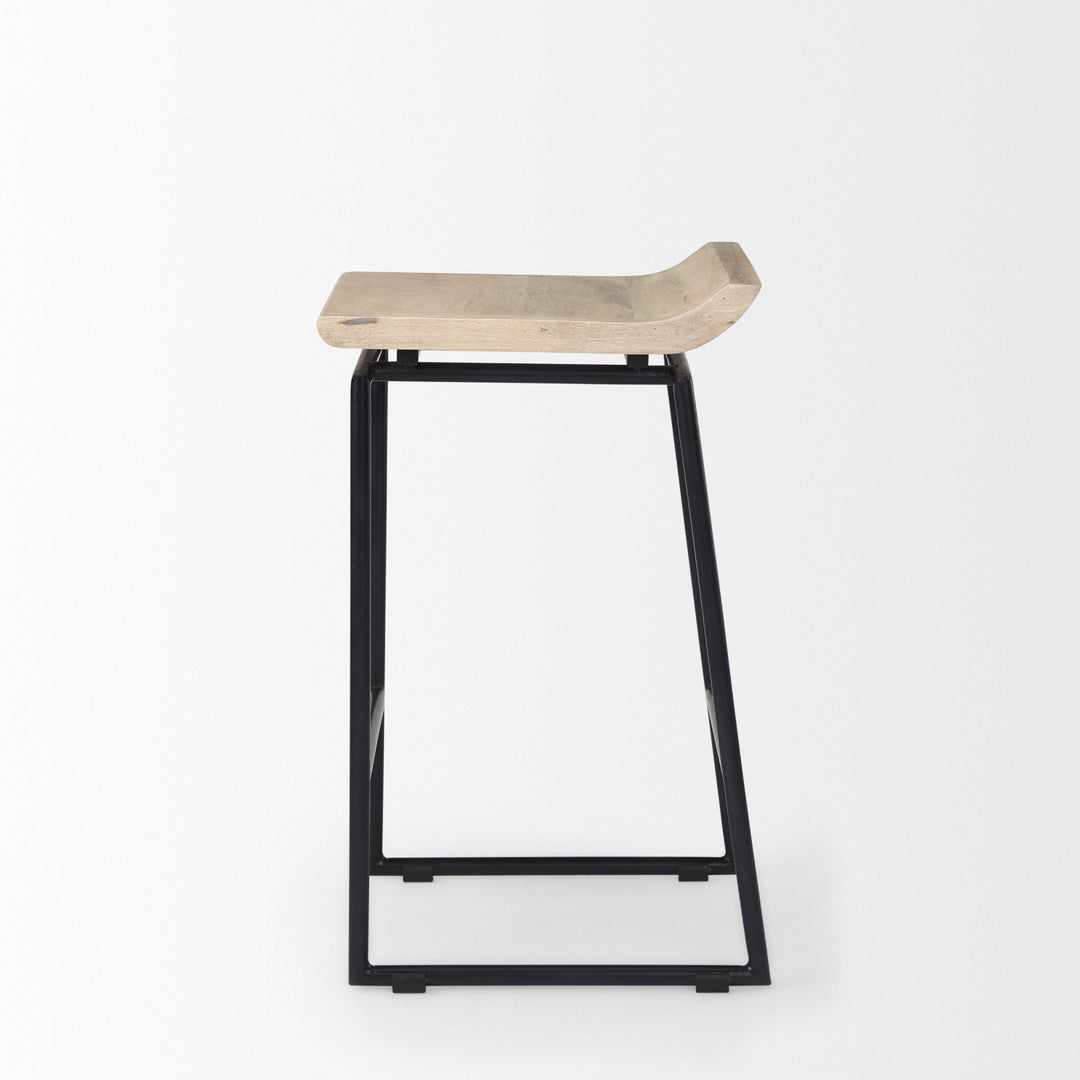 Givens 25.8"H Seat Height Natural Wood W/Black Metal Counter Stool Dining Room Mercana