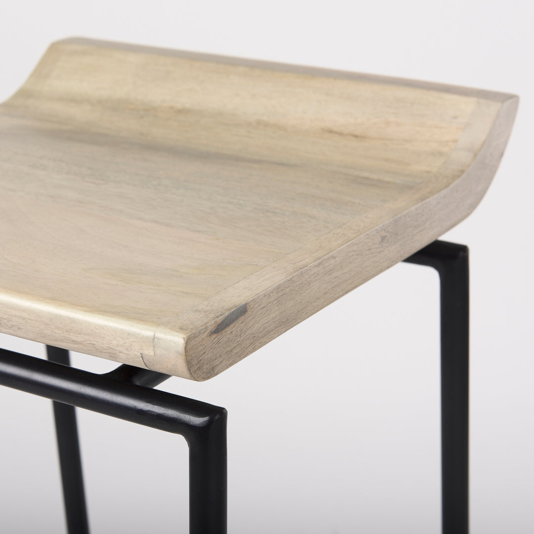 Givens 25.8"H Seat Height Natural Wood W/Black Metal Counter Stool Dining Room Mercana
