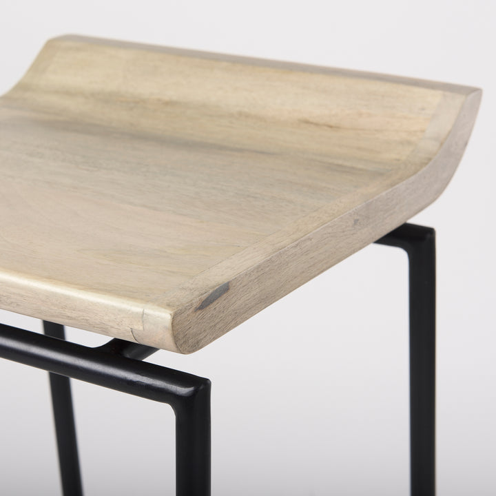 Givens 25.8"H Seat Height Natural Wood W/Black Metal Counter Stool Dining Room Mercana