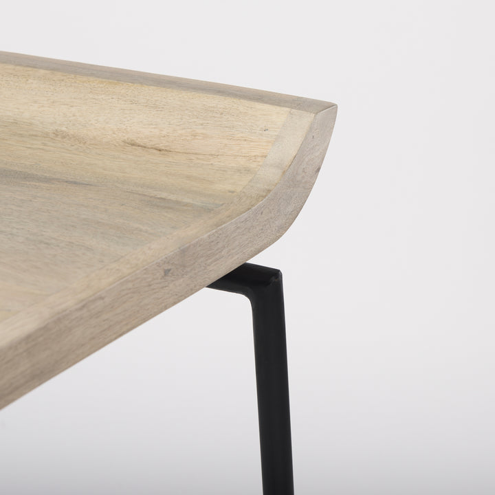 Givens 25.8"H Seat Height Natural Wood W/Black Metal Counter Stool Dining Room Mercana
