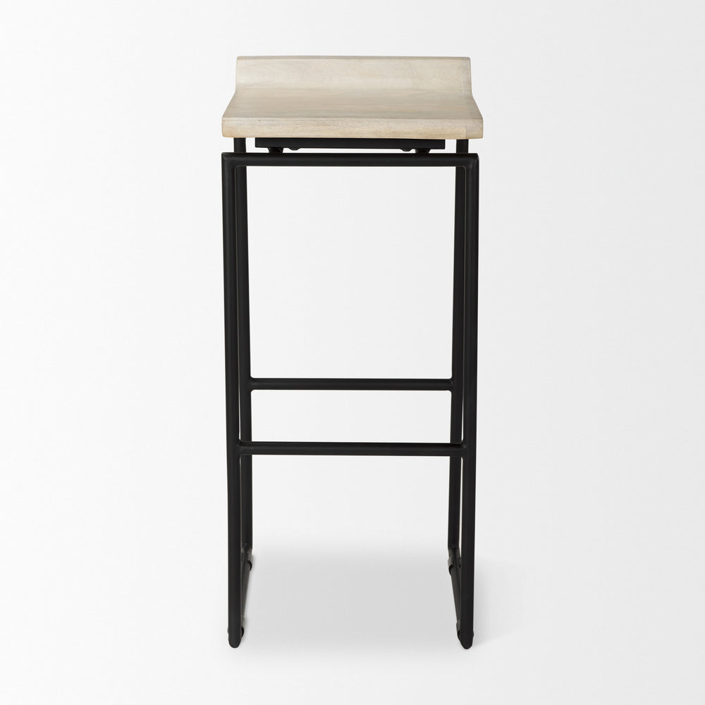 Givens 31.8"H Seat Height Natural Wood W/Black Metal Frame Bar Stool Dining Room Mercana