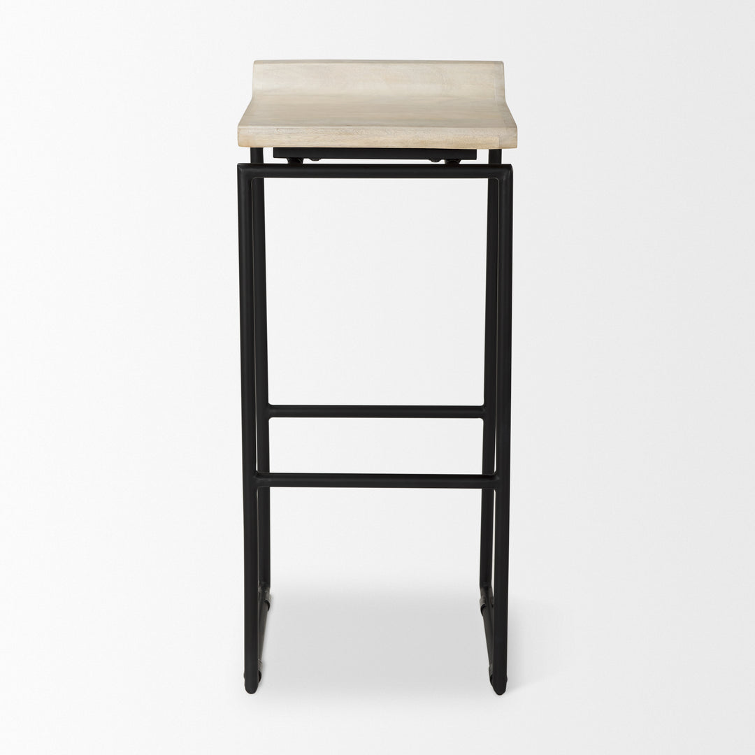 Givens 31.8"H Seat Height Natural Wood W/Black Metal Frame Bar Stool Dining Room Mercana