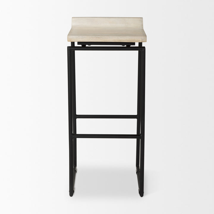 Givens 31.8"H Seat Height Natural Wood W/Black Metal Frame Bar Stool Dining Room Mercana