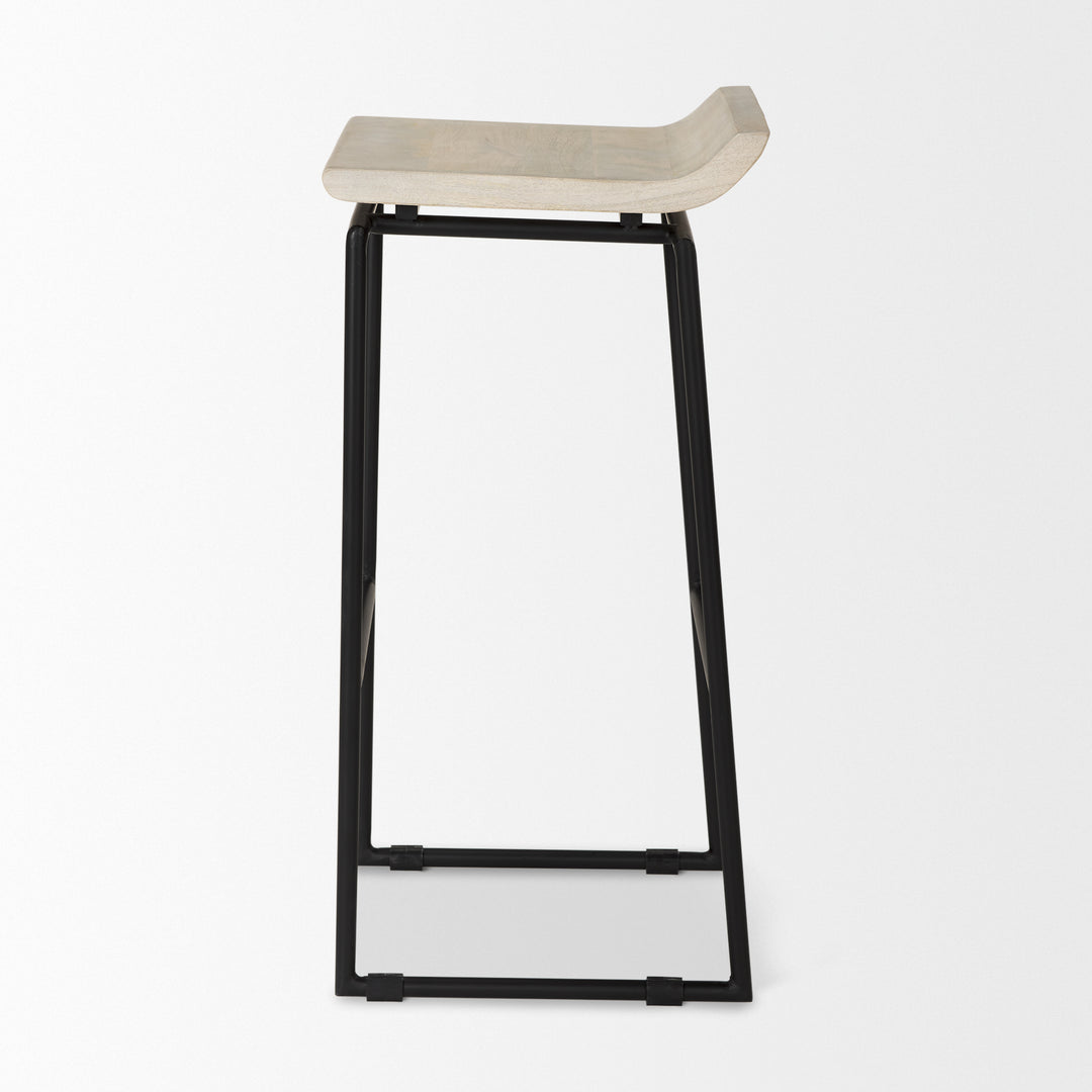 Givens 31.8"H Seat Height Natural Wood W/Black Metal Frame Bar Stool Dining Room Mercana