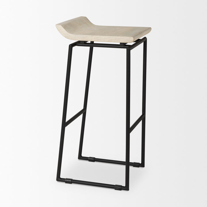 Givens 31.8"H Seat Height Natural Wood W/Black Metal Frame Bar Stool Dining Room Mercana