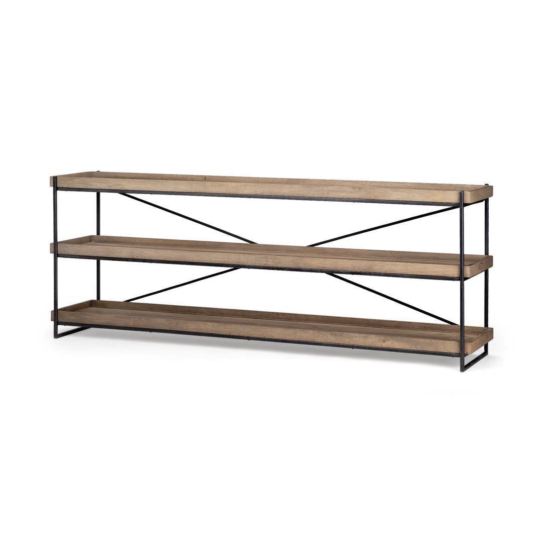 Trey I 80L x 16W Brown Wood and Black Iron Console Table Dining Room Mercana
