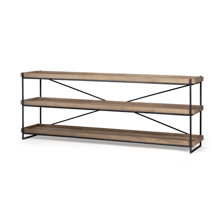 Trey I 80L x 16W Brown Wood and Black Iron Console Table Dining Room Mercana