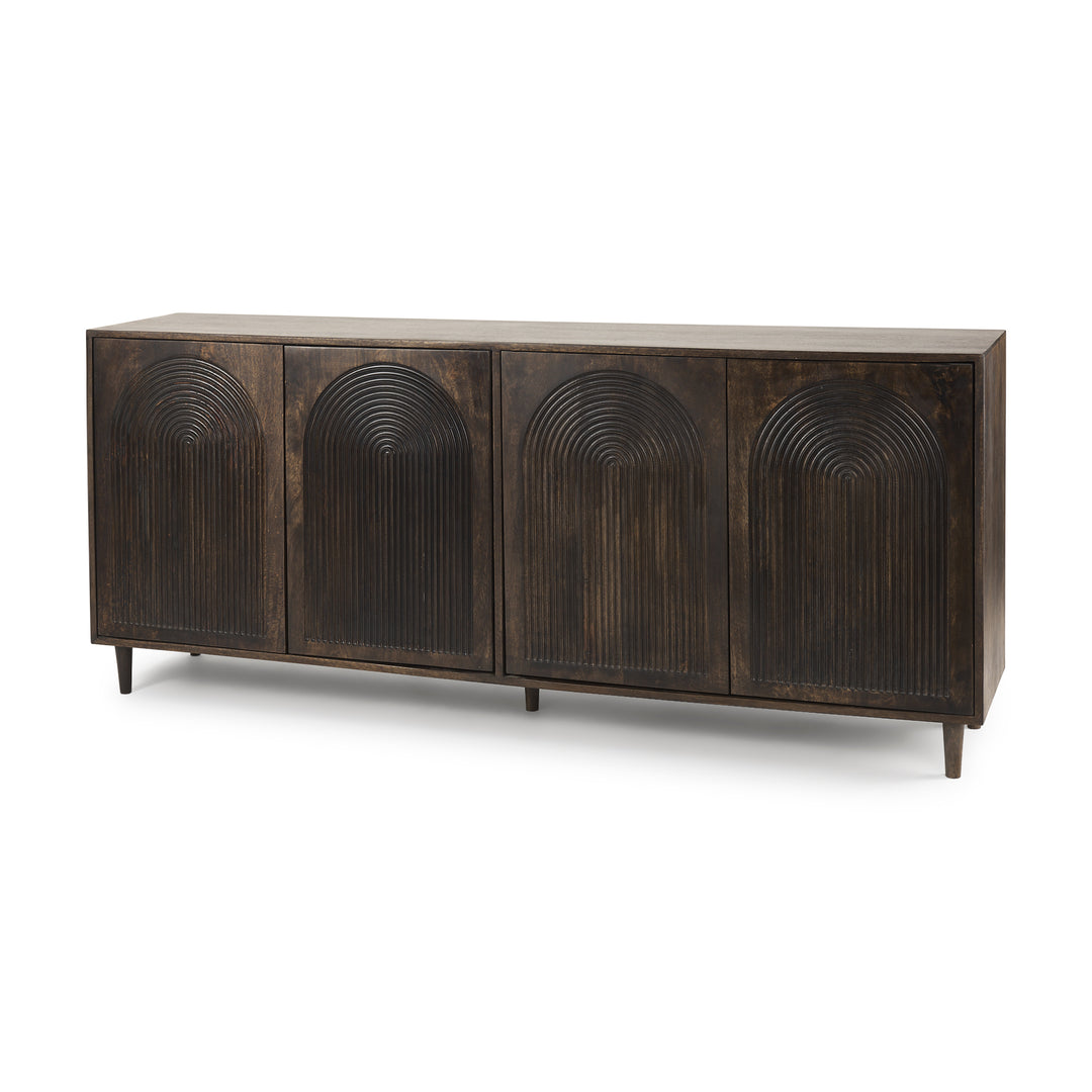 Tucker Dark Brown w/ Carved Arch Pattern 4 Door Sideboard Dining Room Mercana