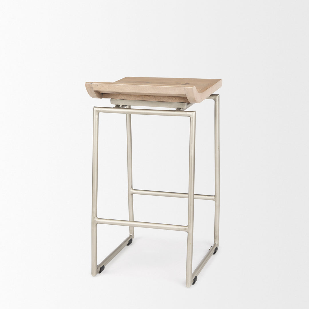 Givens 25.8"H Seat Height Brown Wood W/Silver Metal Frame Counterstool Dining Room Mercana