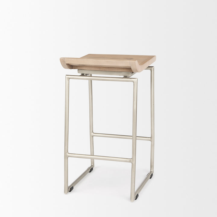 Givens 25.8"H Seat Height Brown Wood W/Silver Metal Frame Counterstool Dining Room Mercana