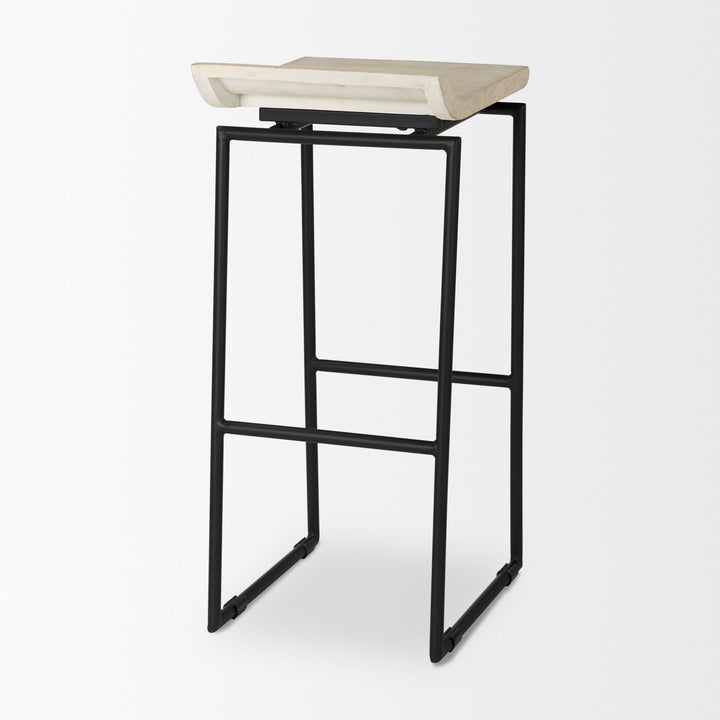 Givens 31.8"H Seat Height Natural Wood W/Black Metal Frame Bar Stool Dining Room Mercana