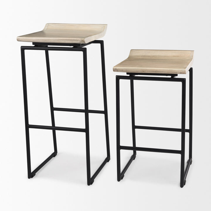 Givens 31.8"H Seat Height Natural Wood W/Black Metal Frame Bar Stool Dining Room Mercana