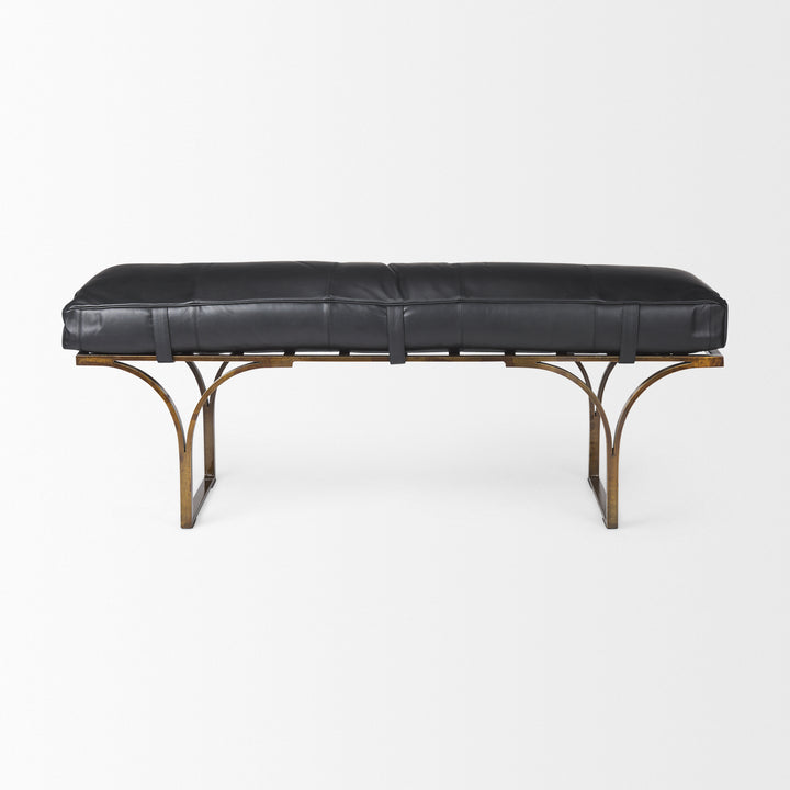 Jessie 55L x 16W Black Leather Seat W/Gold Metal Base Accent Bench Living Room Mercana