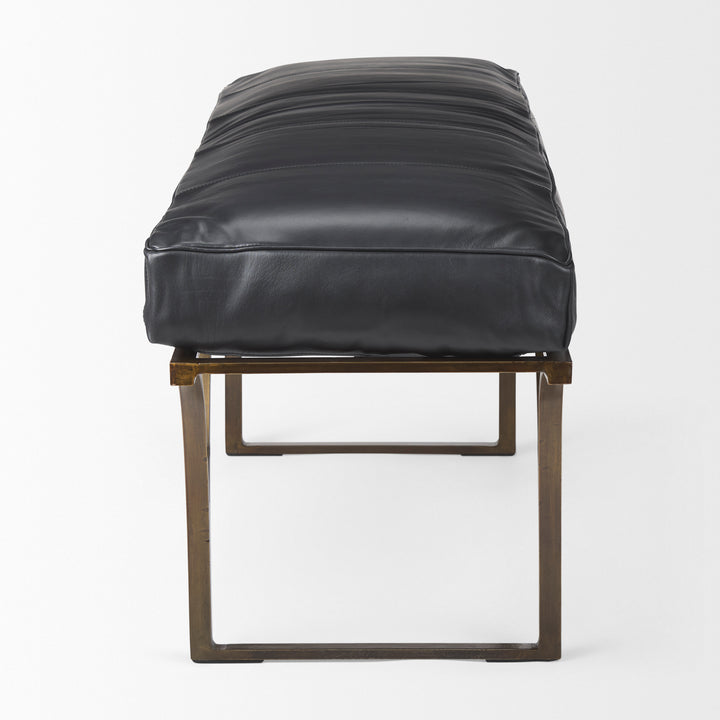 Jessie 55L x 16W Black Leather Seat W/Gold Metal Base Accent Bench Living Room Mercana