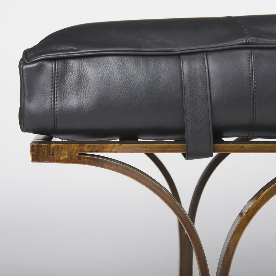 Jessie 55L x 16W Black Leather Seat W/Gold Metal Base Accent Bench Living Room Mercana