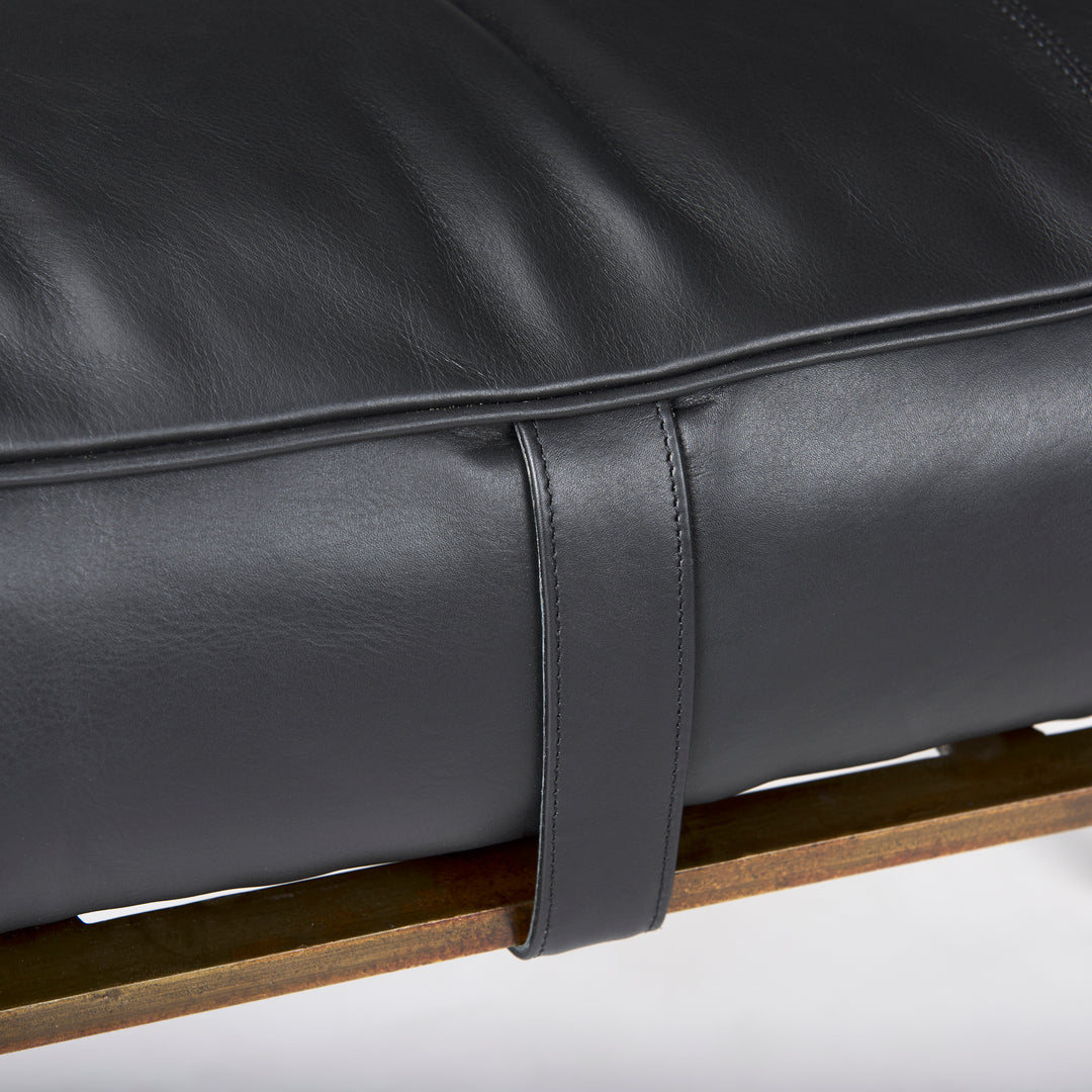 Jessie 55L x 16W Black Leather Seat W/Gold Metal Base Accent Bench Living Room Mercana