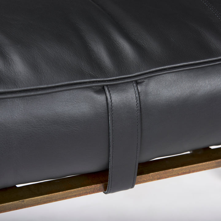 Jessie 55L x 16W Black Leather Seat W/Gold Metal Base Accent Bench Living Room Mercana