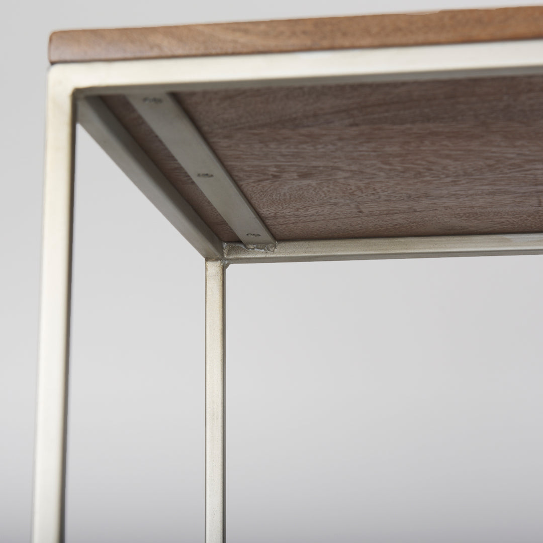 Morris III Brown Wood and Silver Metal Frame 6 Shelf Shelving Unit Living Room Mercana