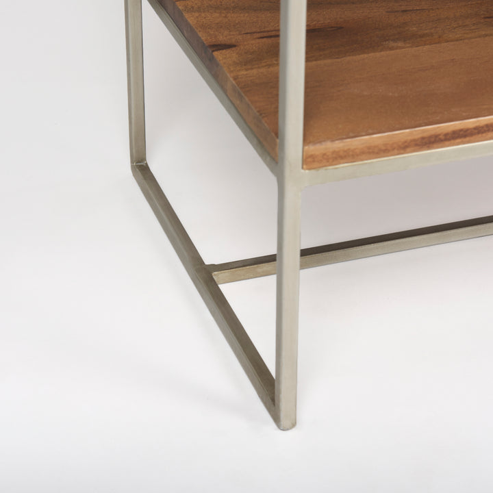 Morris III Brown Wood and Silver Metal Frame 6 Shelf Shelving Unit Living Room Mercana