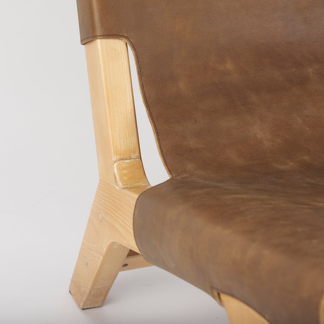 Elodie Brown Leather W/Natural Beech Wood Frame Accent Chair Living Room Mercana