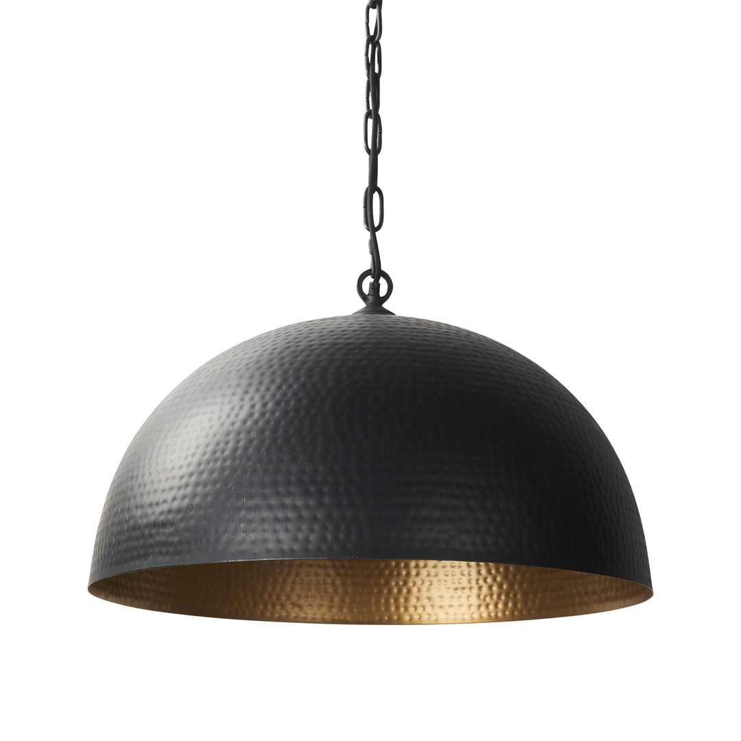 Karina 24" Round Matte Black Hammered Metal Dome Pendant Light Decor Mercana