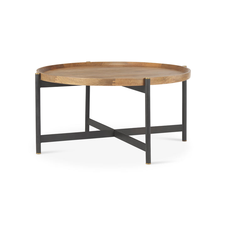 Marquisa Small Brown Wood w/ Black Metal Coffee Table Living Room Mercana