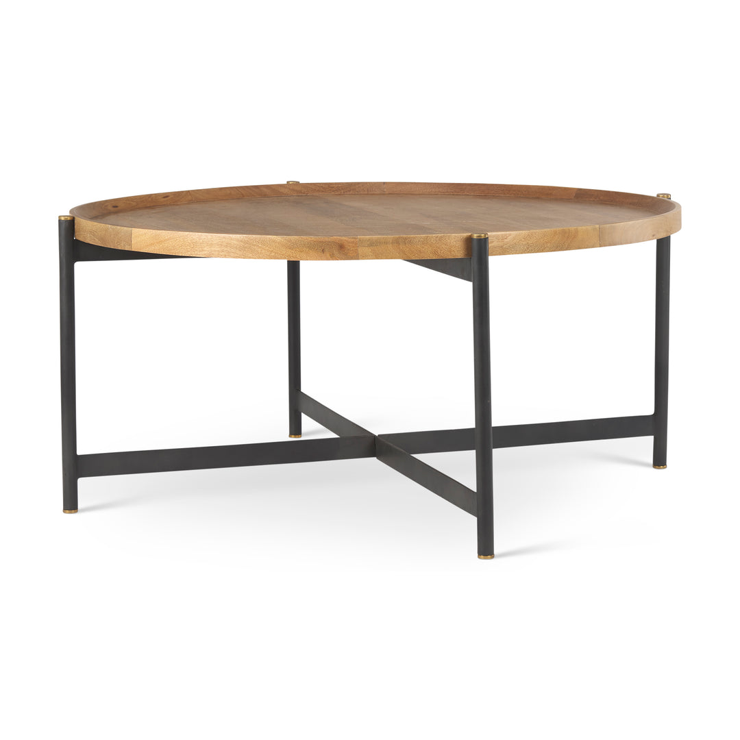 Marquisa Medium Brown Wood W/Black Metal Large Coffee Table Living Room Mercana