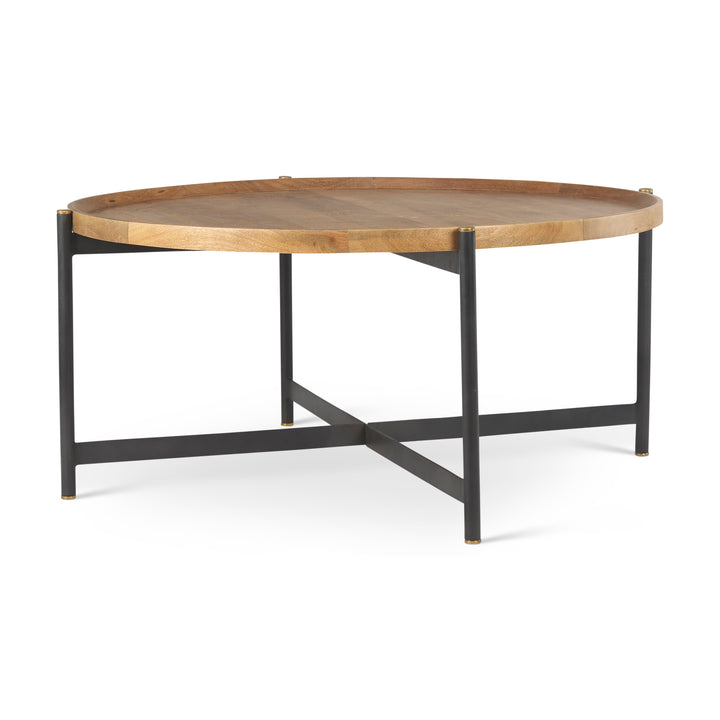 Marquisa Medium Brown Wood W/Black Metal Large Coffee Table Living Room Mercana