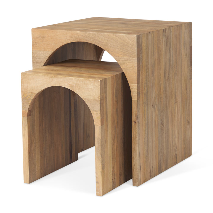 Chloe Set of 2 Cottage Wood Nesting Accent Tables Dining Room Mercana