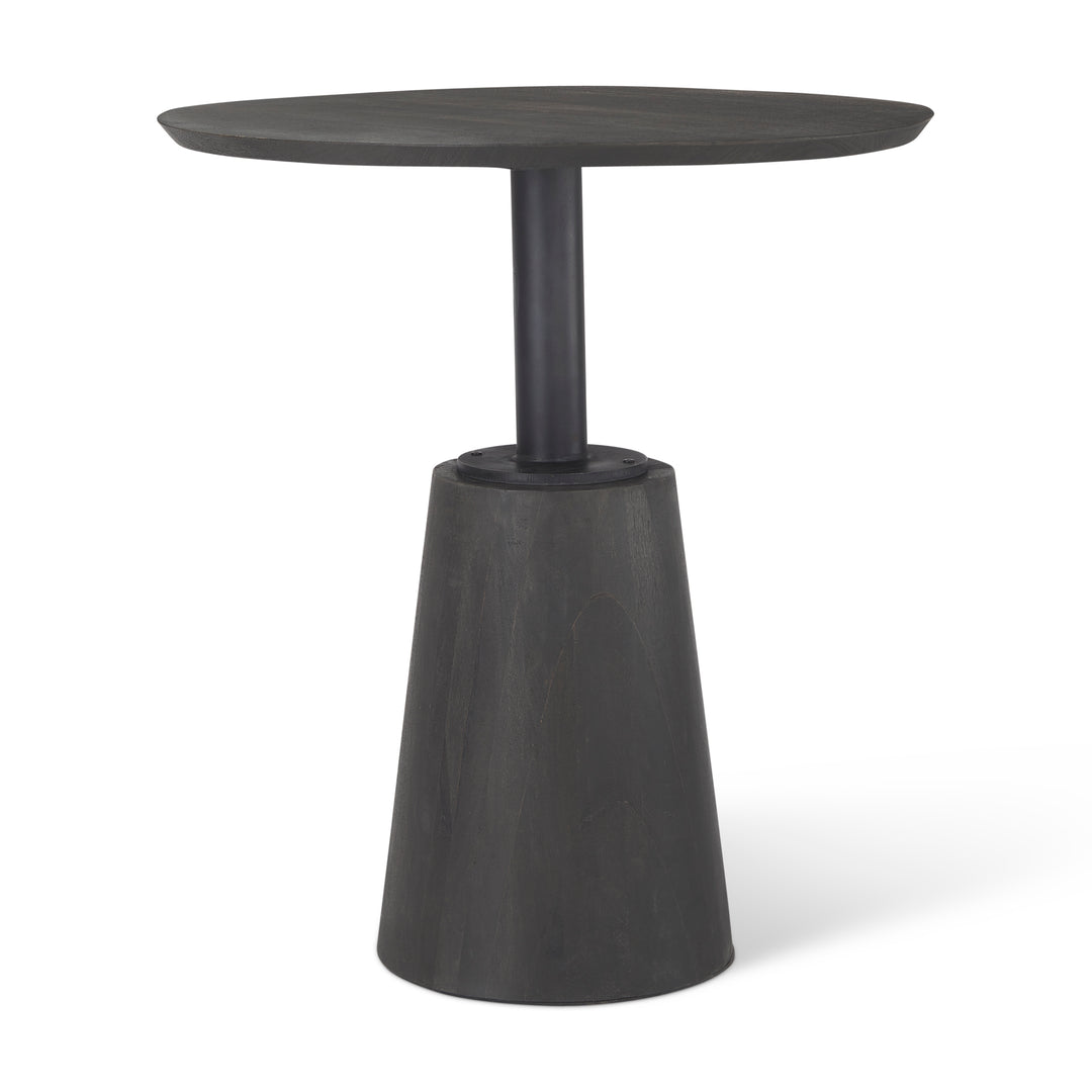 Maxwell 32" Round Black-Brown Wood w/ Black Metal Pedestal Bistro Table Dining Room Mercana