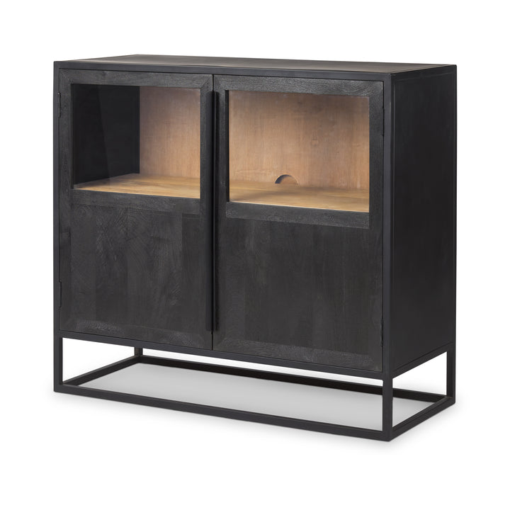 Sloan Black Wood W/Black Metal Frame Accent Cabinet Decor Mercana