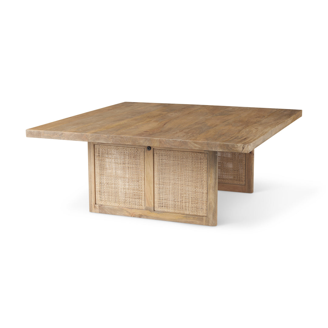 Grier 42" Square Light Brown Wood w/ Cane Coffee Table Living Room Mercana