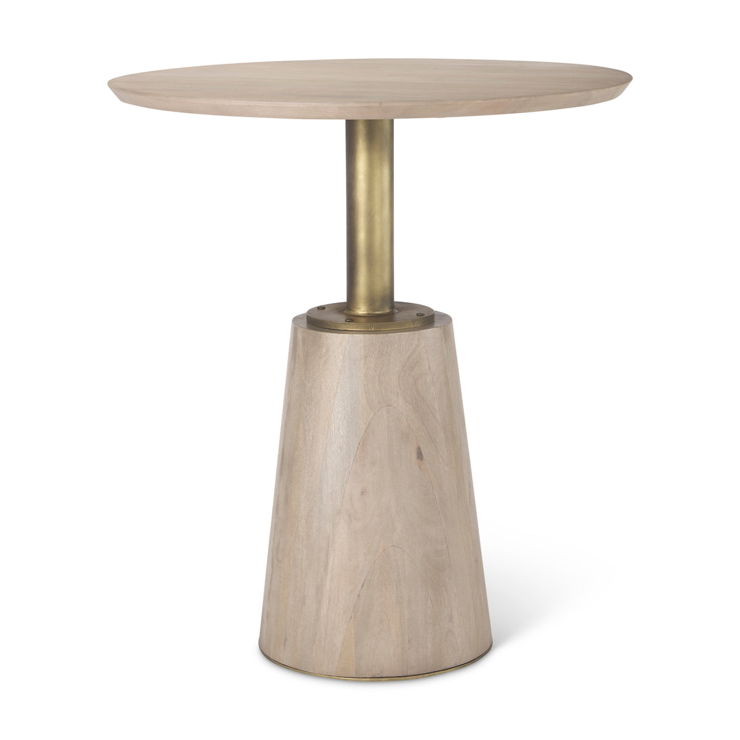 Maxwell 32" Round Light Wood Tabletop & Base w/ Gold Metal Accent Pedestal Bistro Table Dining Room Mercana