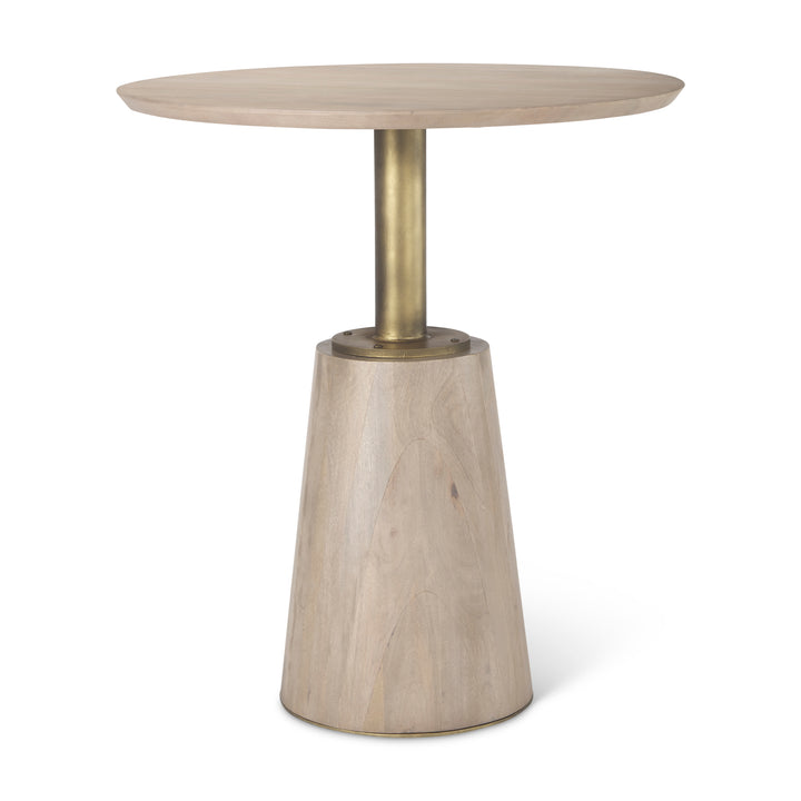 Maxwell 32" Round Light Wood Tabletop & Base w/ Gold Metal Accent Pedestal Bistro Table Dining Room Mercana