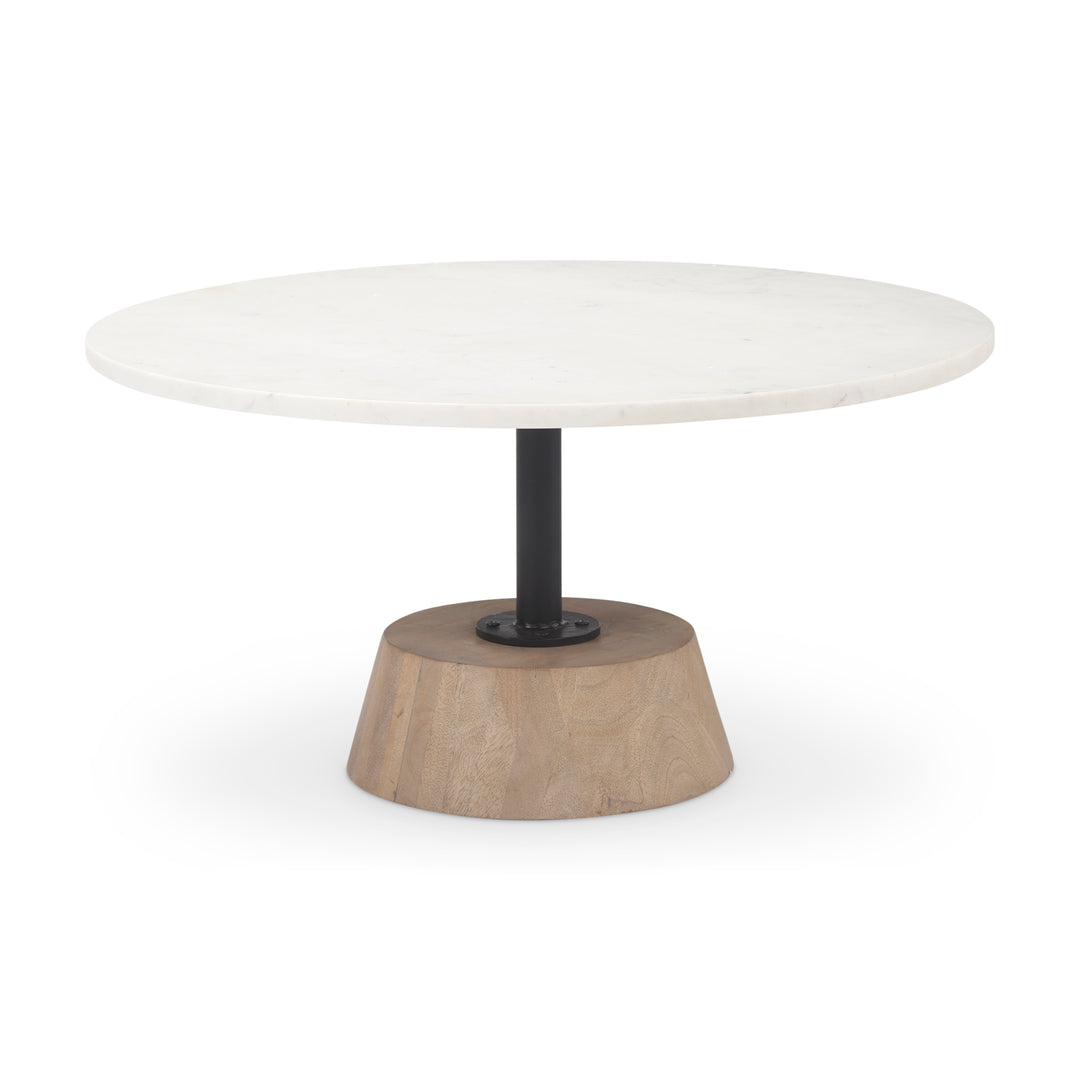 Maxwell Marble Top Pedestal Base Round Coffee Table Living Room Mercana