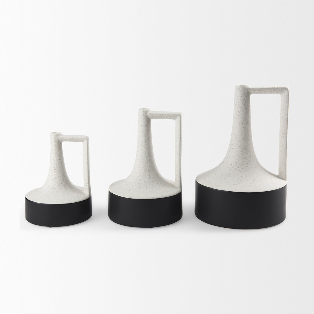 Burton 8.3H Small White and Black Ceramic Jug Vase Decor Mercana