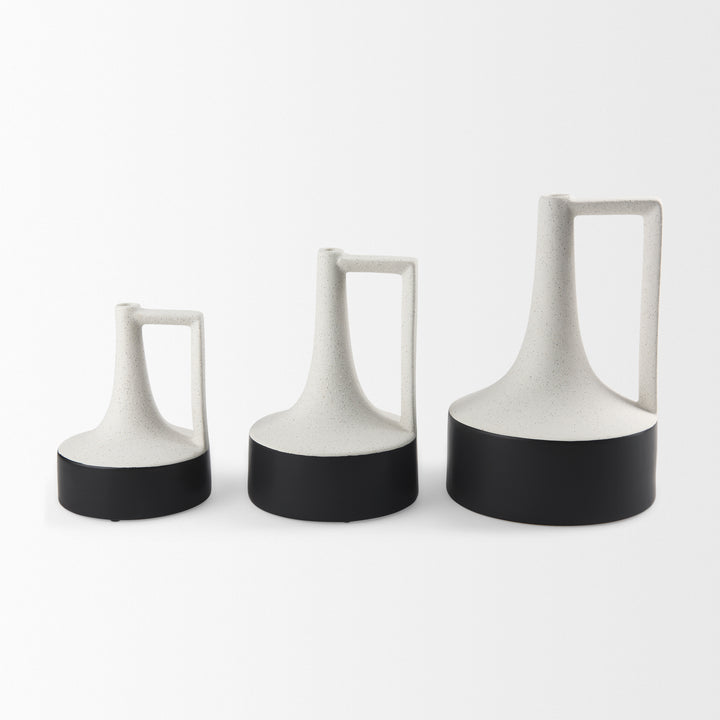 Burton 8.3H Small White and Black Ceramic Jug Vase Decor Mercana
