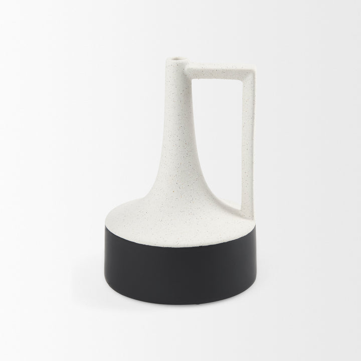 Burton 11.6H Medium White and Black Ceramic Jug Vase Decor Mercana