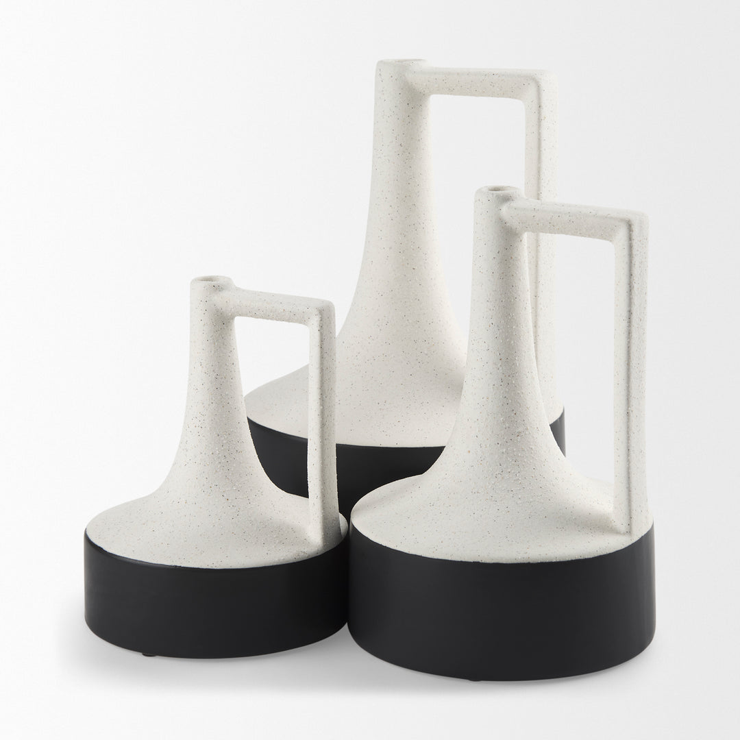 Burton 11.6H Medium White and Black Ceramic Jug Vase Decor Mercana