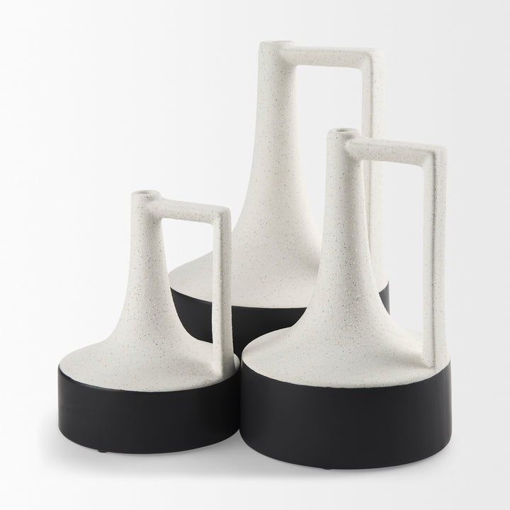 Burton 11.6H Medium White and Black Ceramic Jug Vase Decor Mercana