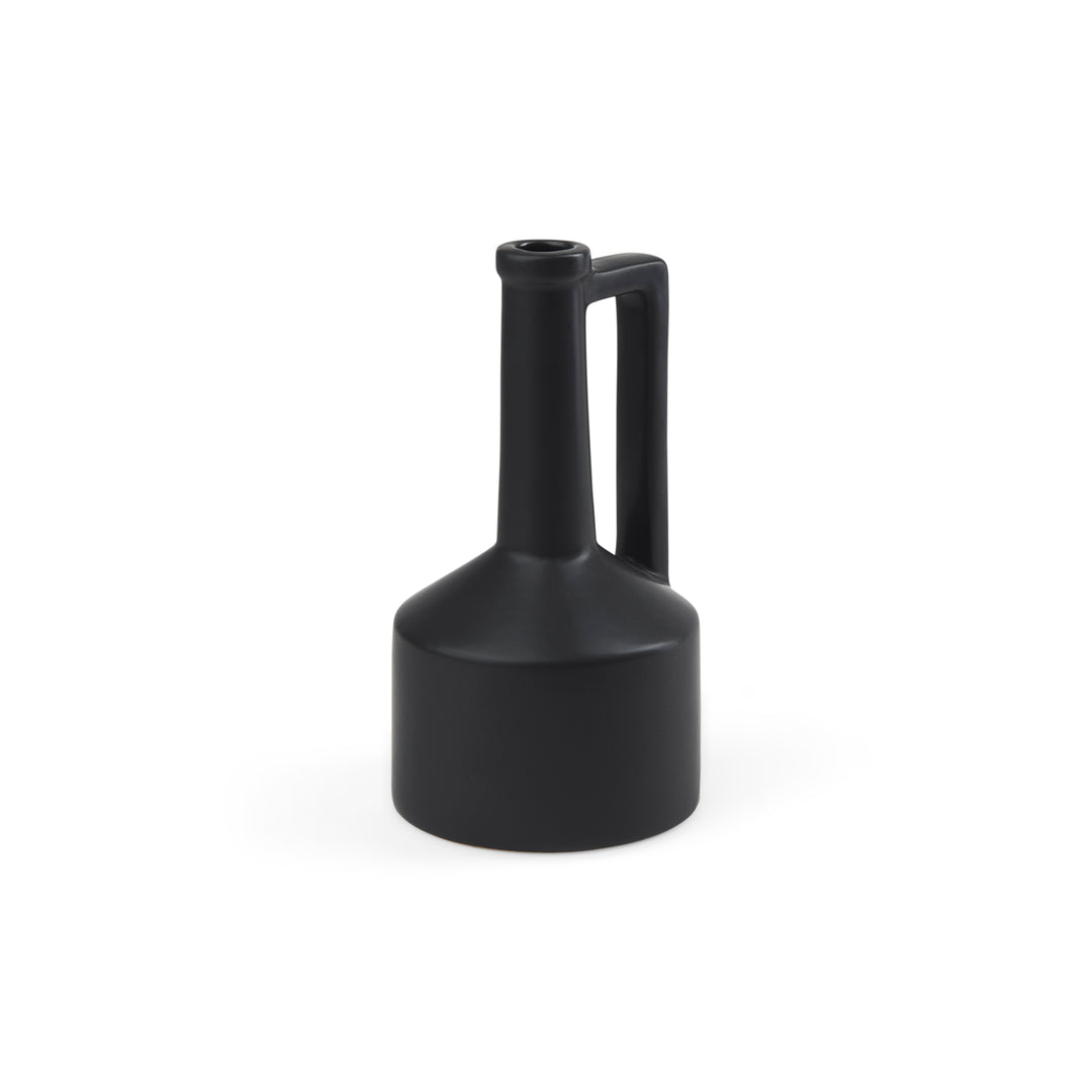 Burton 10.8H Small Matte Black Ceramic Jug Vase Decor Mercana