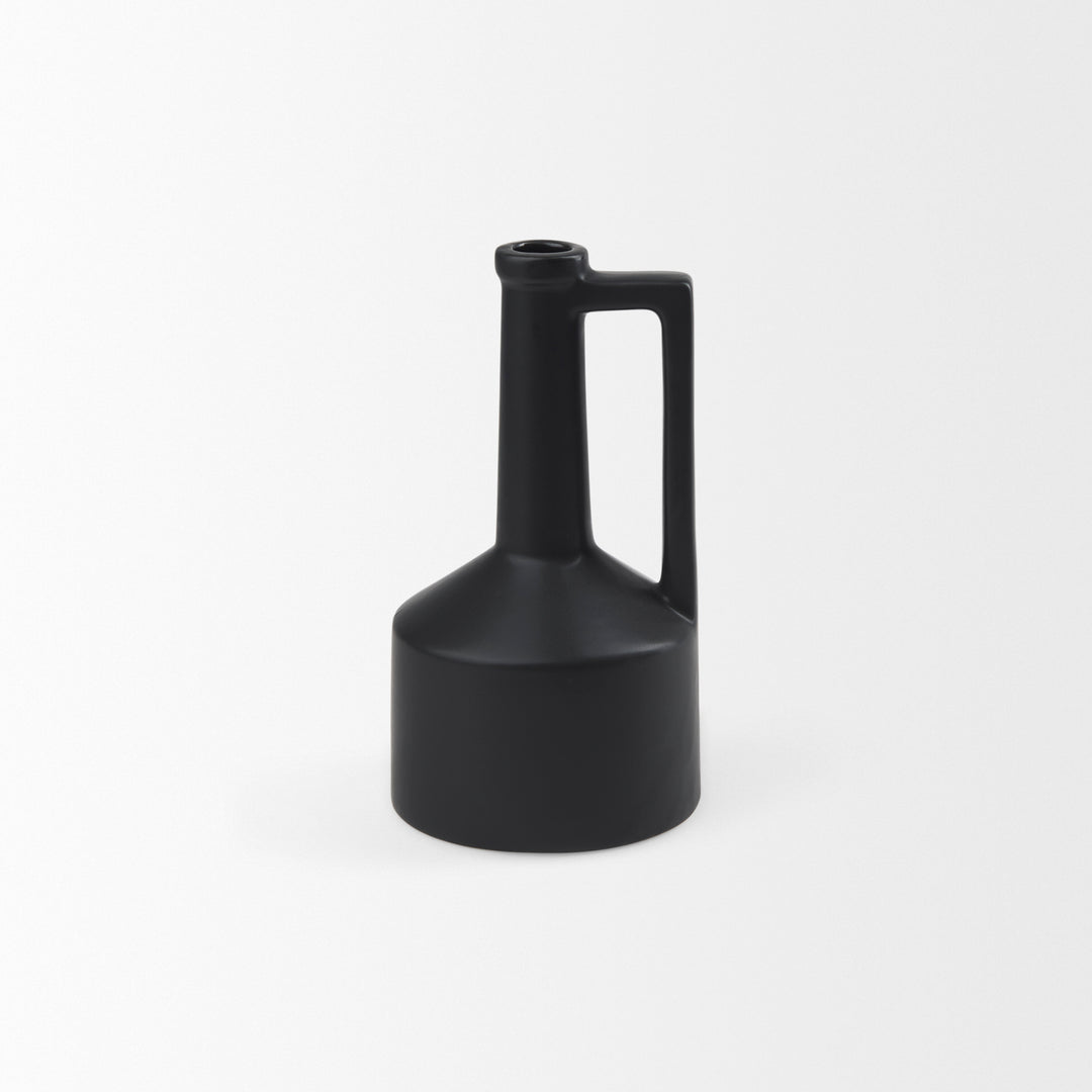 Burton 10.8H Small Matte Black Ceramic Jug Vase Decor Mercana