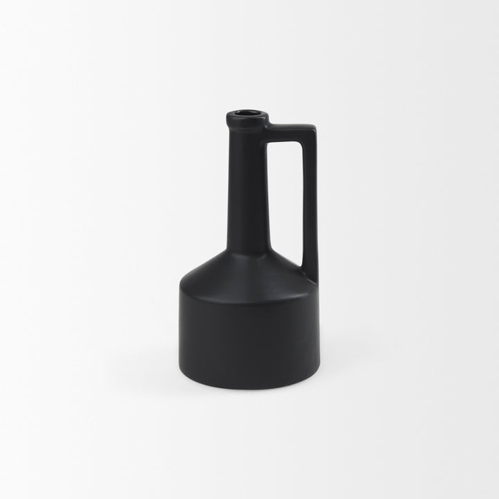 Burton 10.8H Small Matte Black Ceramic Jug Vase Decor Mercana