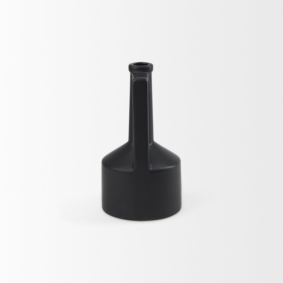 Burton 10.8H Small Matte Black Ceramic Jug Vase Decor Mercana