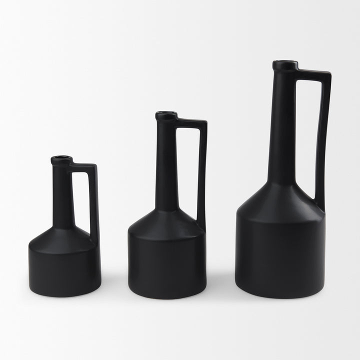 Burton 10.8H Small Matte Black Ceramic Jug Vase Decor Mercana