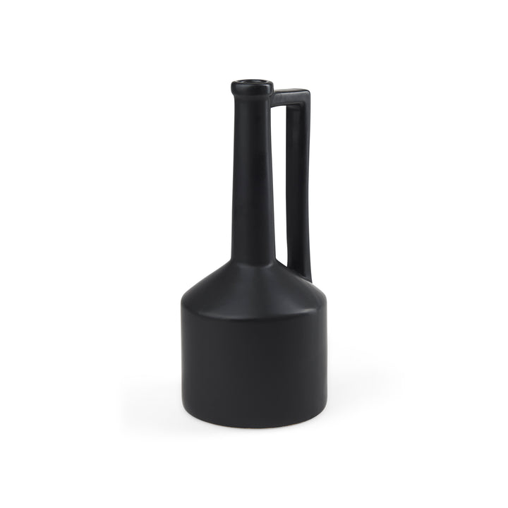 Burton 14.2H Medium Matte Black Ceramic Jug Vase Decor Mercana