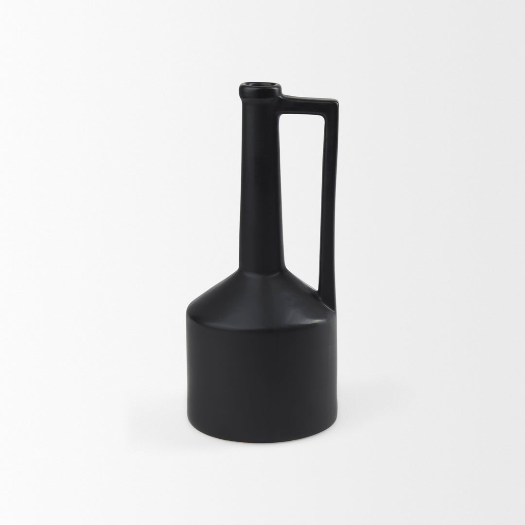 Burton 14.2H Medium Matte Black Ceramic Jug Vase Decor Mercana