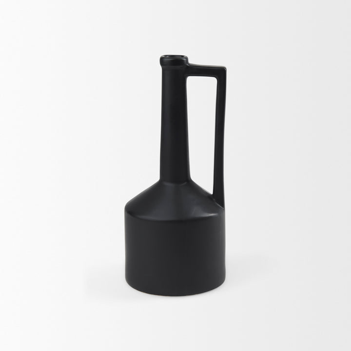 Burton 14.2H Medium Matte Black Ceramic Jug Vase Decor Mercana