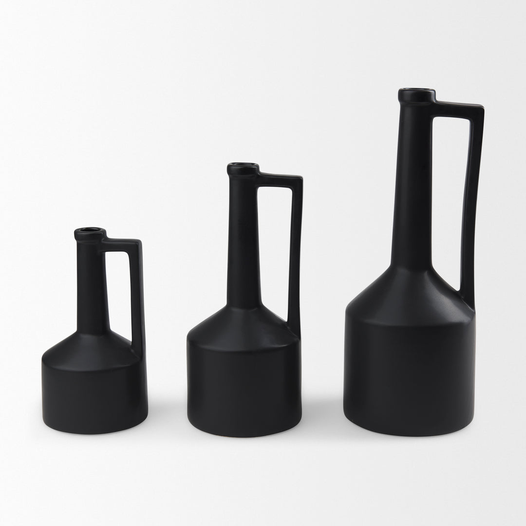 Burton 14.2H Medium Matte Black Ceramic Jug Vase Decor Mercana